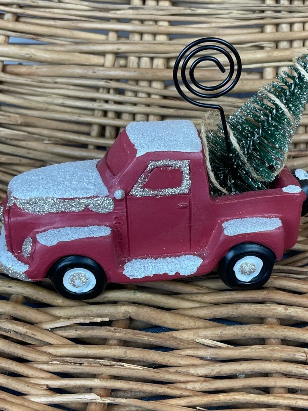 Vintage Christmas - Ceramic Red Pick-up Truck With Tree Photo Holder